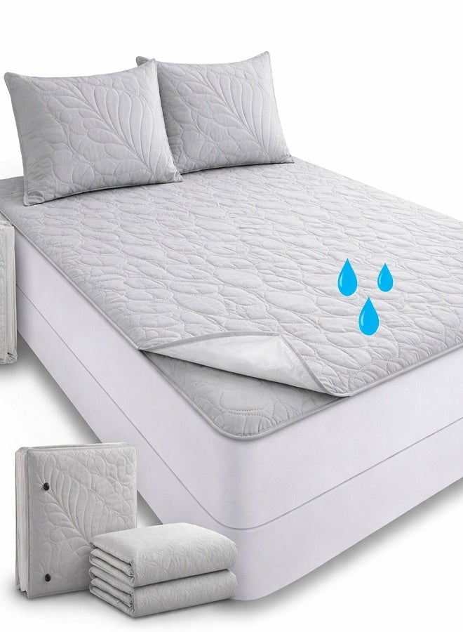 3-Piece Waterproof Quilted Mattress Protector Set – M Size (150×200+30 cm) with 2 Pillowcases, Breathable & Fitted Design - Image 1